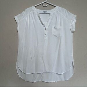 Rose & Olive Top Women’s Size X-Large White 1/4 Button Up Short Sleeve Shirt